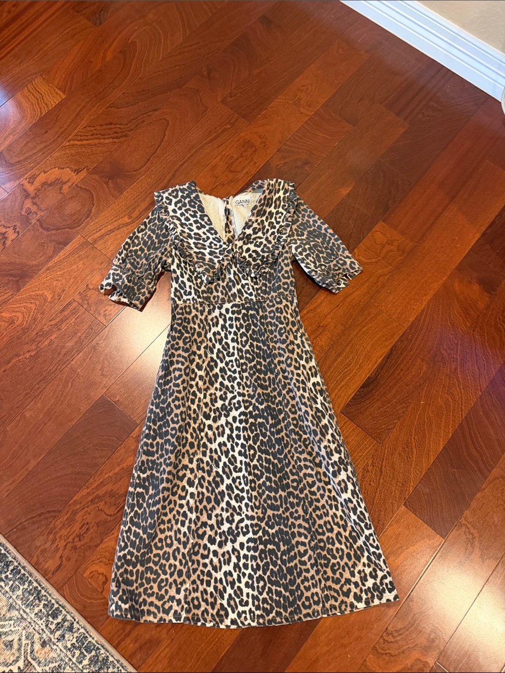 Ganni Leopard Print Midi Dress - Black/Tan